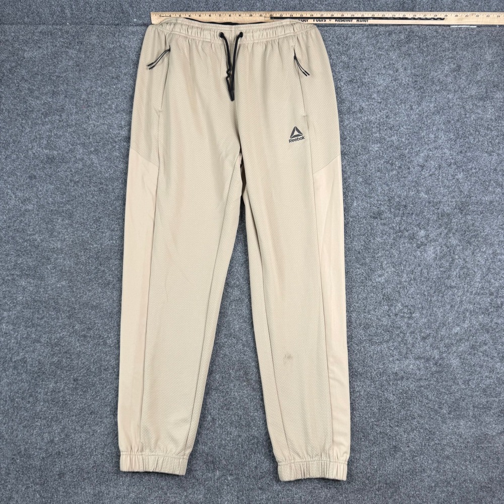 Reebok Joggers Mens Size Large Tan Athletic Tapered Textured Zipper Pockets